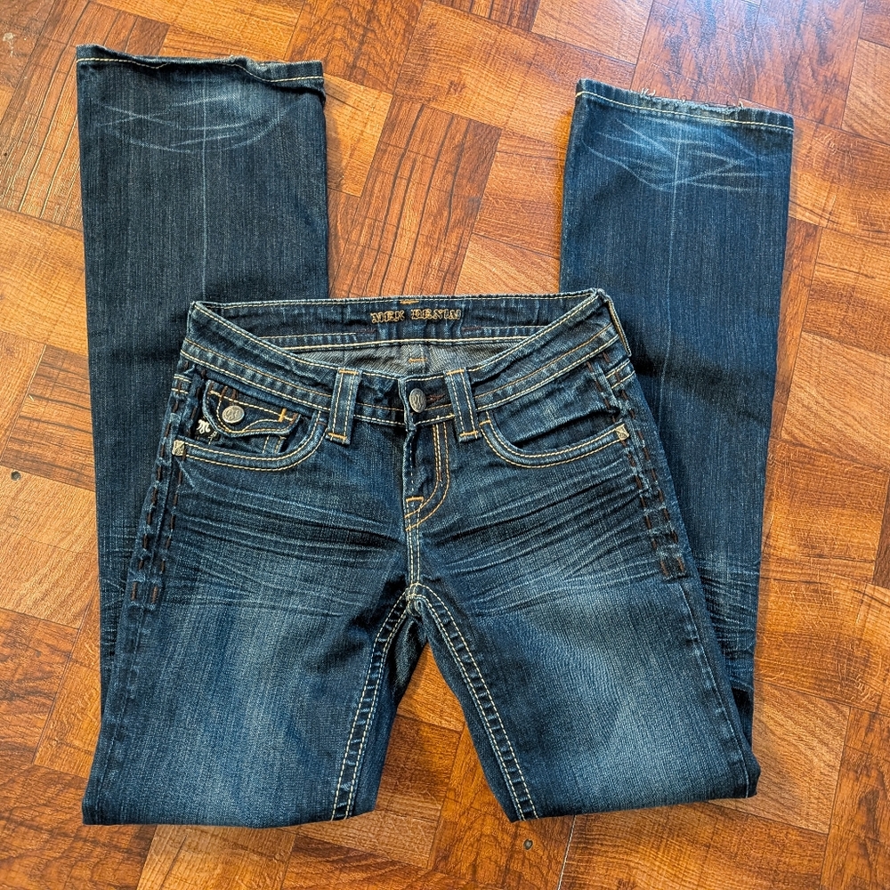 Mek Denim Nagoya Dark Blue Jeans Distressed Boot Cut Women's 26